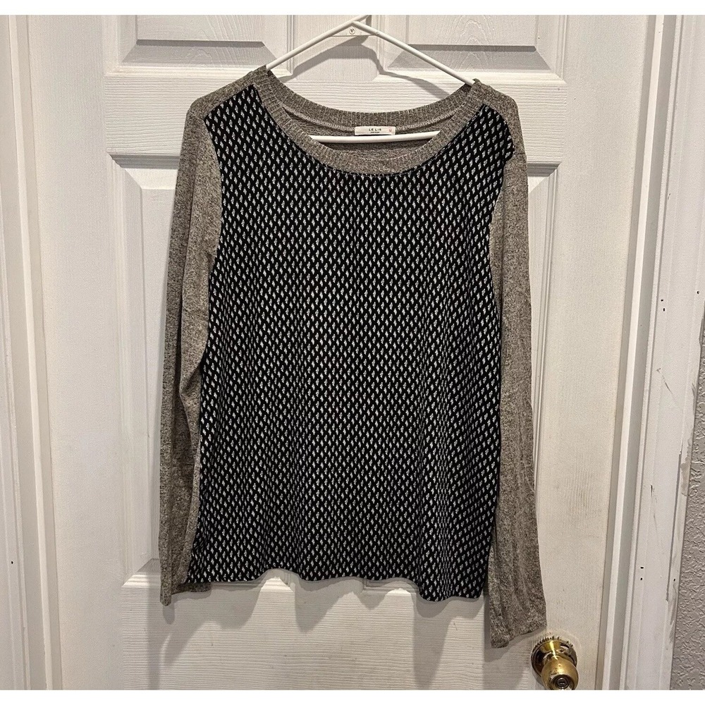 Le Lis Womens Medium Gray Mixed Media Long Sleeve Geometric Print Knit Top